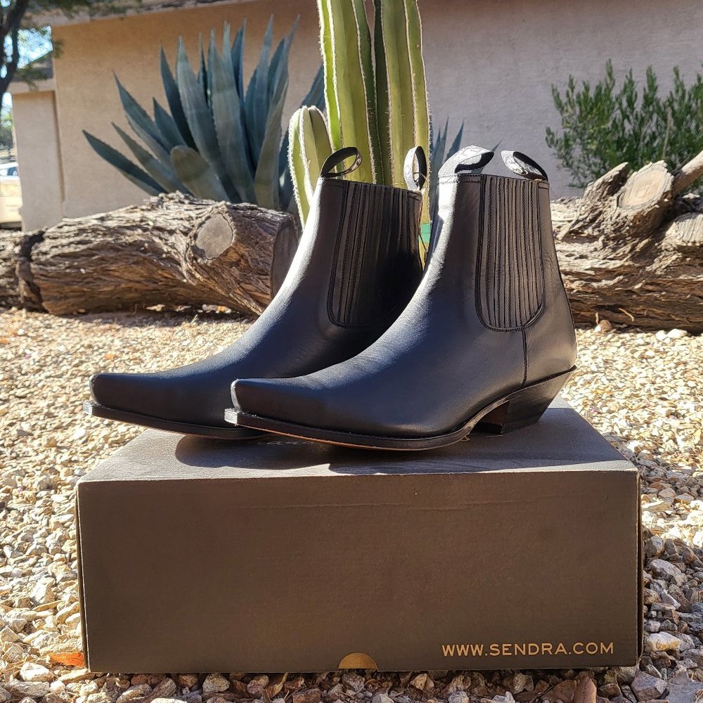 Sendra 1692 Cuervo Pull Oil Black Western Cuban Heel Ankle Boots